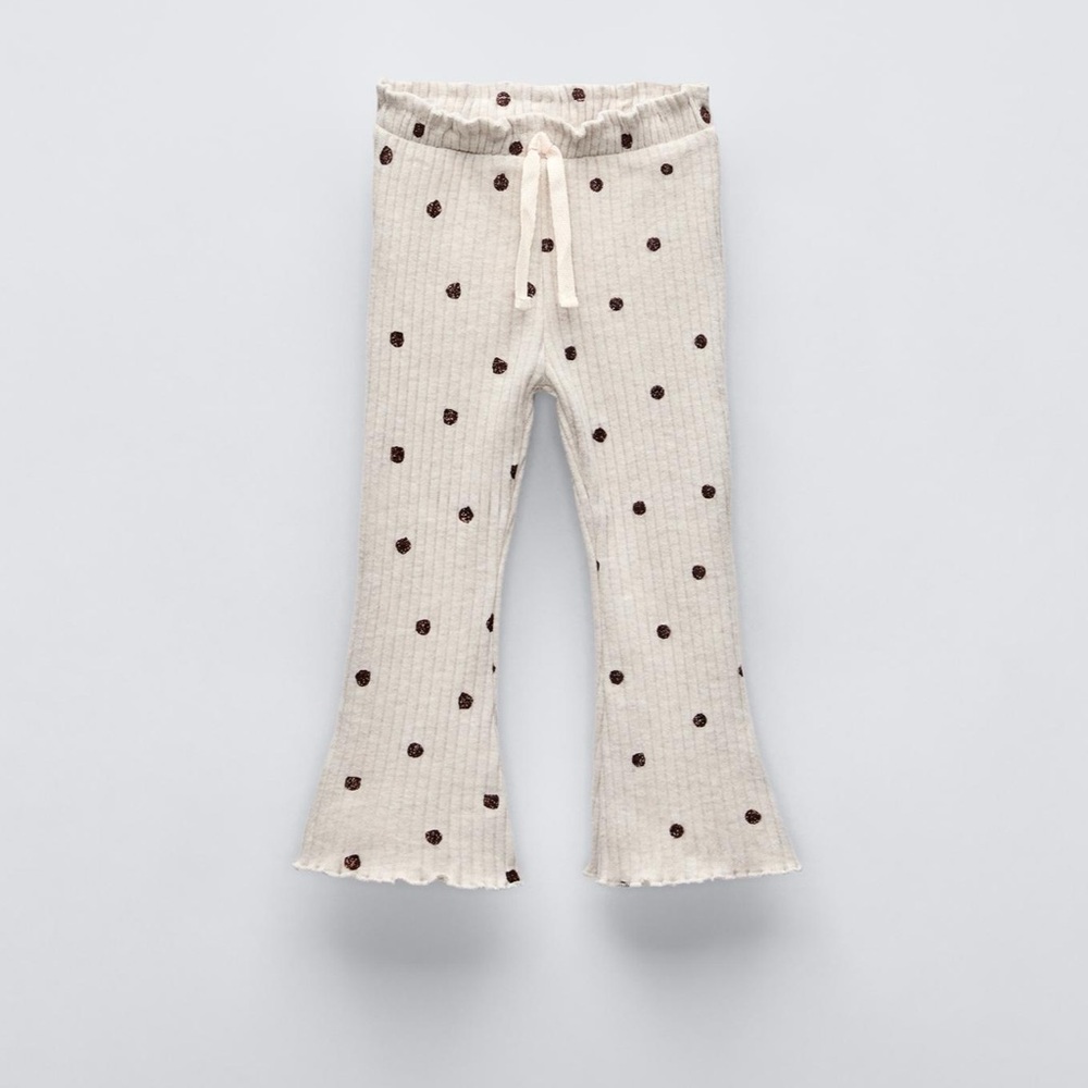 Zara Cream and Brown Polka Dot Kids Leggings
